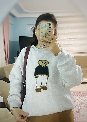 Gri Baskılı Rahat Kesim Kadın Sweatshirt