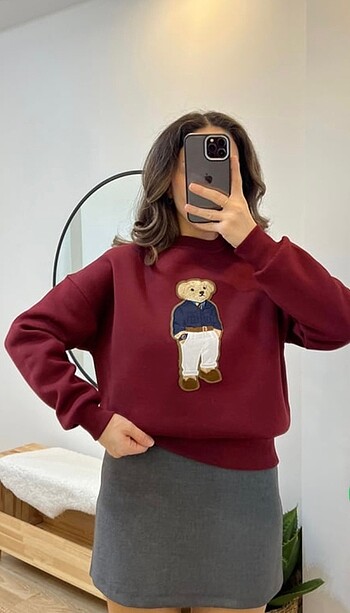 m Beden bordo Renk Ayıcıklı sweatshirt