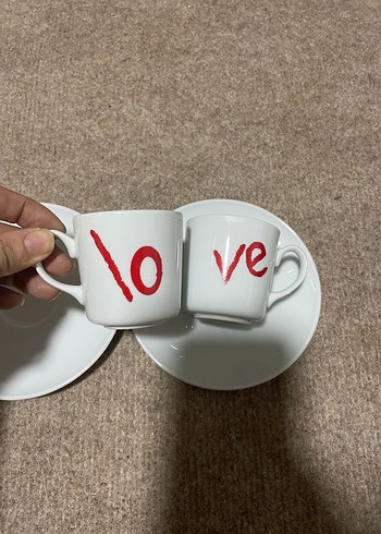 Beyaz İkili Love Kahve Fincanı ve Tabağı - Görsel 2