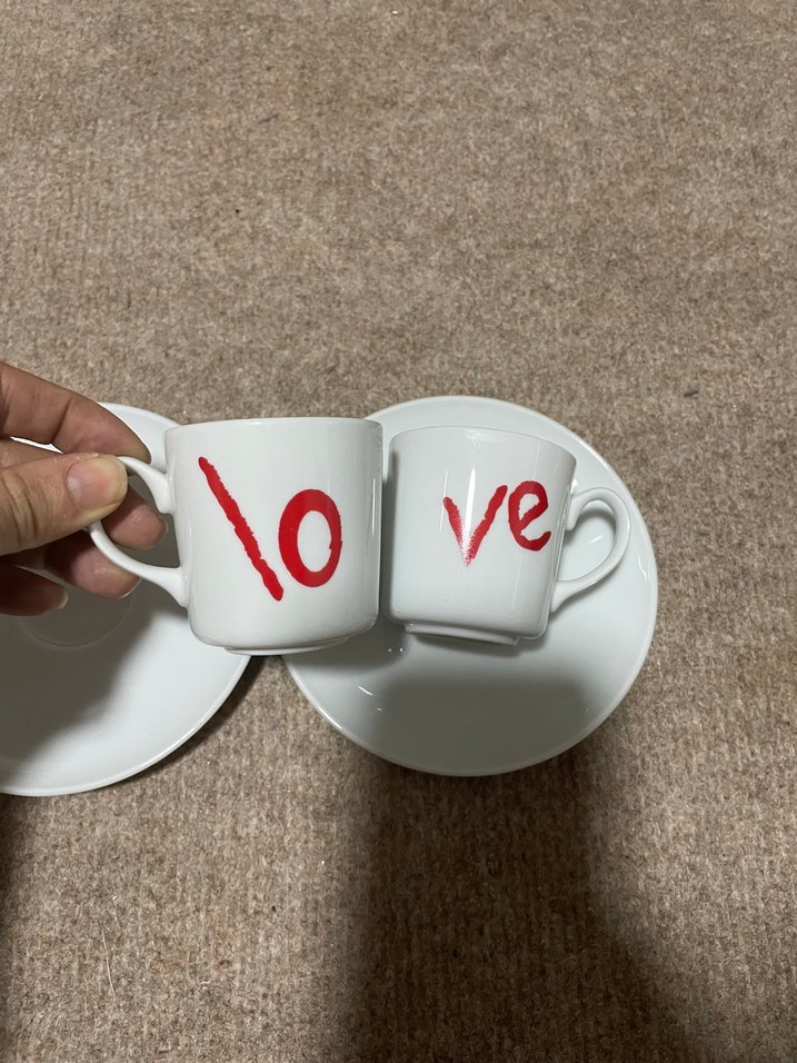 Beyaz İkili Love Kahve Fincanı ve Tabağı - Görsel 2