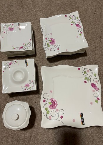 Beyaz Çiçek Desenli Porselen Yemek Takımı - Görsel 3