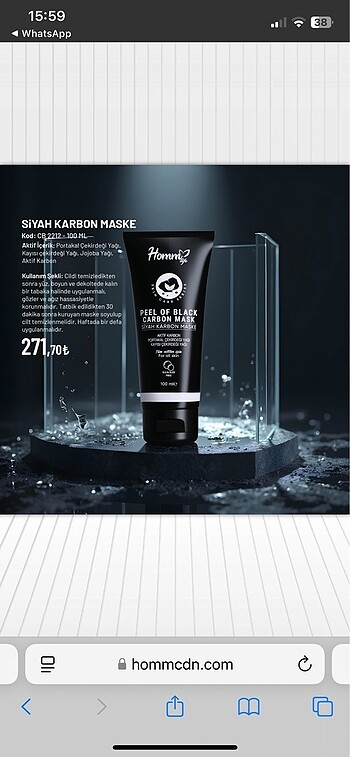 Homm bitkisel siyah karbon maske