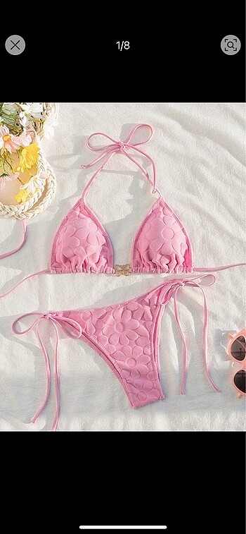 Shein pembe charmlı bikini takımı