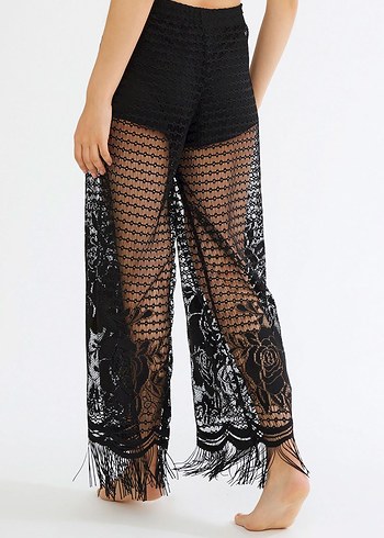 Bohem Siyah Dantel Kadın beach Pantolon - Görsel 2
