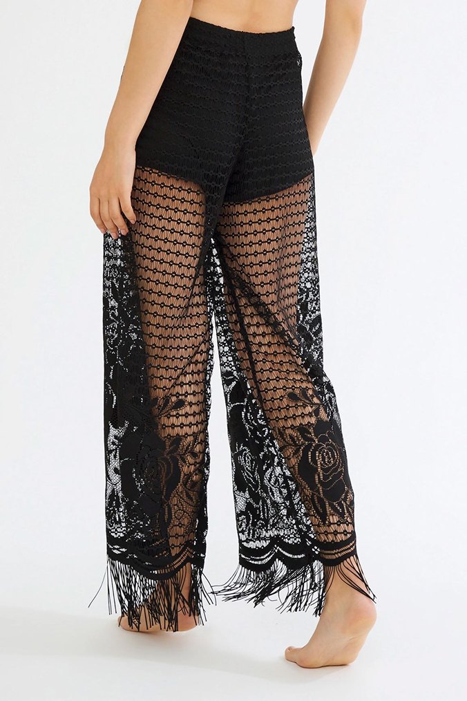 Bohem Siyah Dantel Kadın beach Pantolon - Görsel 2