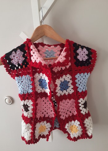 Renkli Bohem Örgü Kız Yeleği - Görsel 3