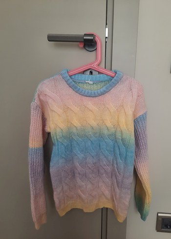 Renkli Bağlama Desenli Örgü Kız Çocuk  Kazak - Görsel 3