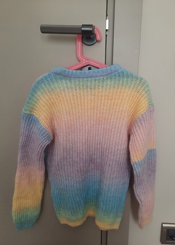 Renkli Bağlama Desenli Örgü Kız Çocuk  Kazak - Görsel 2