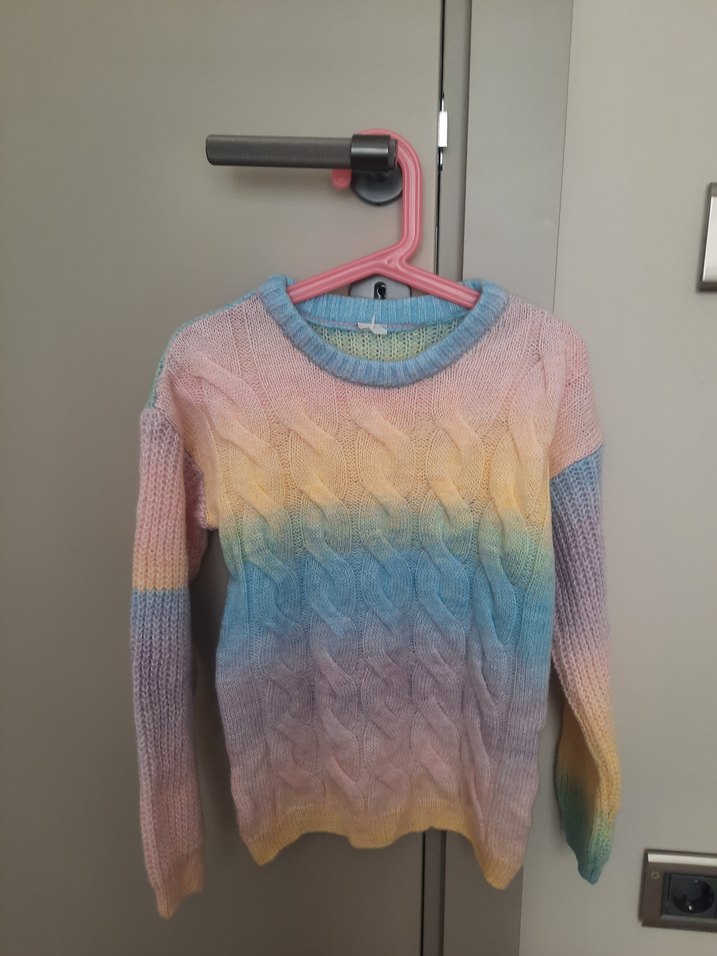 Renkli Bağlama Desenli Örgü Kız Çocuk  Kazak - Görsel 3