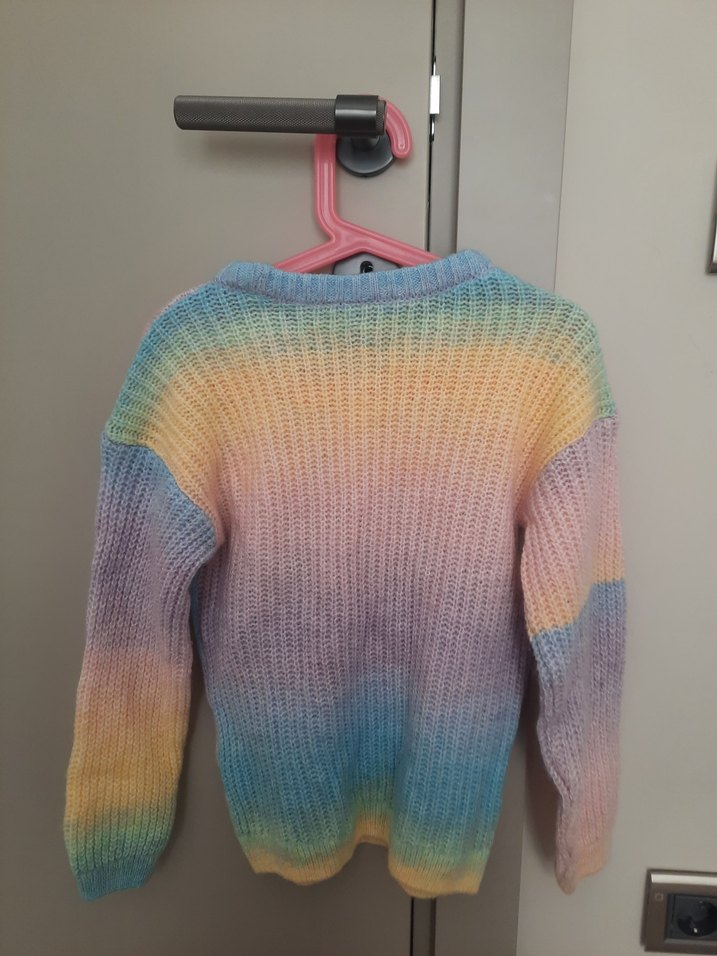 Renkli Bağlama Desenli Örgü Kız Çocuk  Kazak - Görsel 2