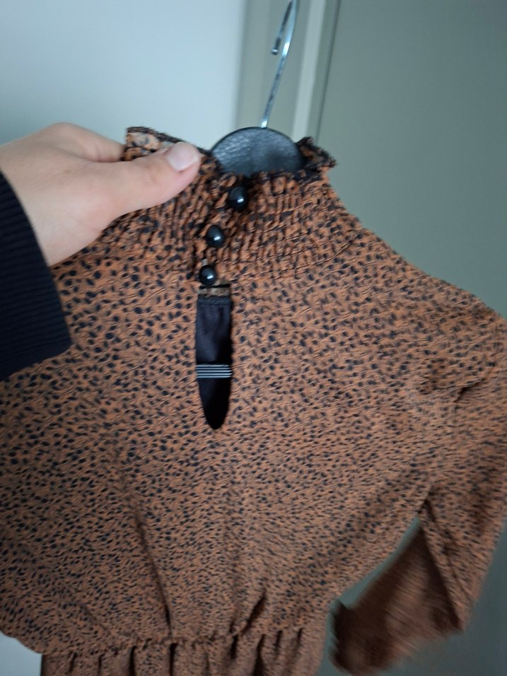 Bohem Yılan Desenli Uzun Kollu Elbise - Görsel 2