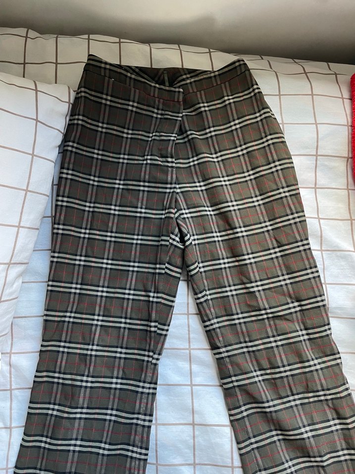 Kadın Regular Fit Ekose Desenli Kumaş Pantolon - Görsel 2