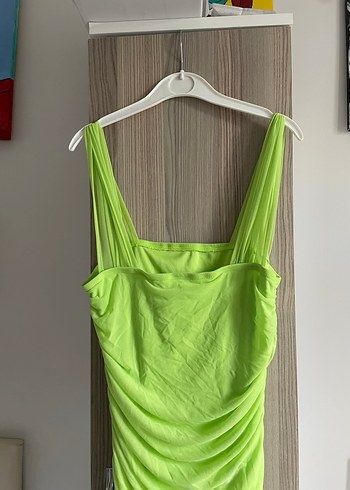 Drapeli Yeşil Uzun Kadın Elbise - Görsel 3