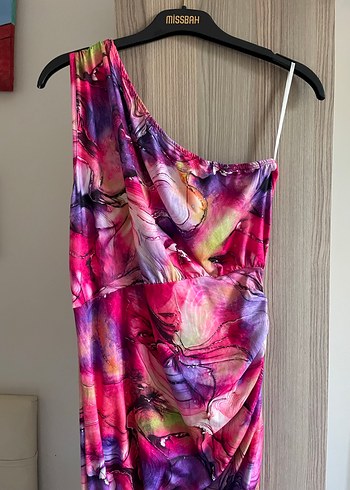 Renkli Drapeli Straplez Uzun Elbise - Görsel 3