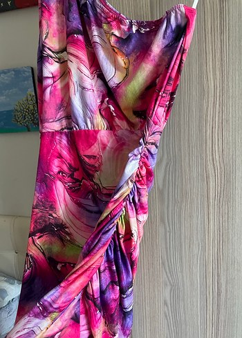 Renkli Drapeli Straplez Uzun Elbise - Görsel 2