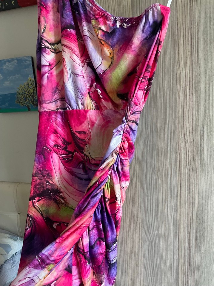 Renkli Drapeli Straplez Uzun Elbise - Görsel 2