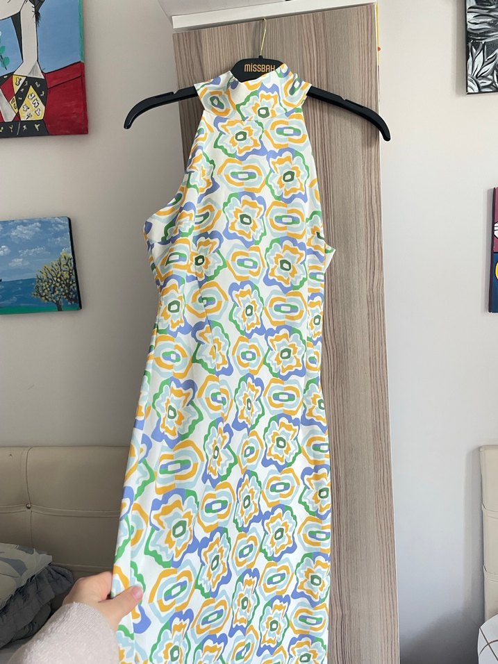 Bohem Çok Renkli Uzun Kolsuz Elbise - Görsel 5