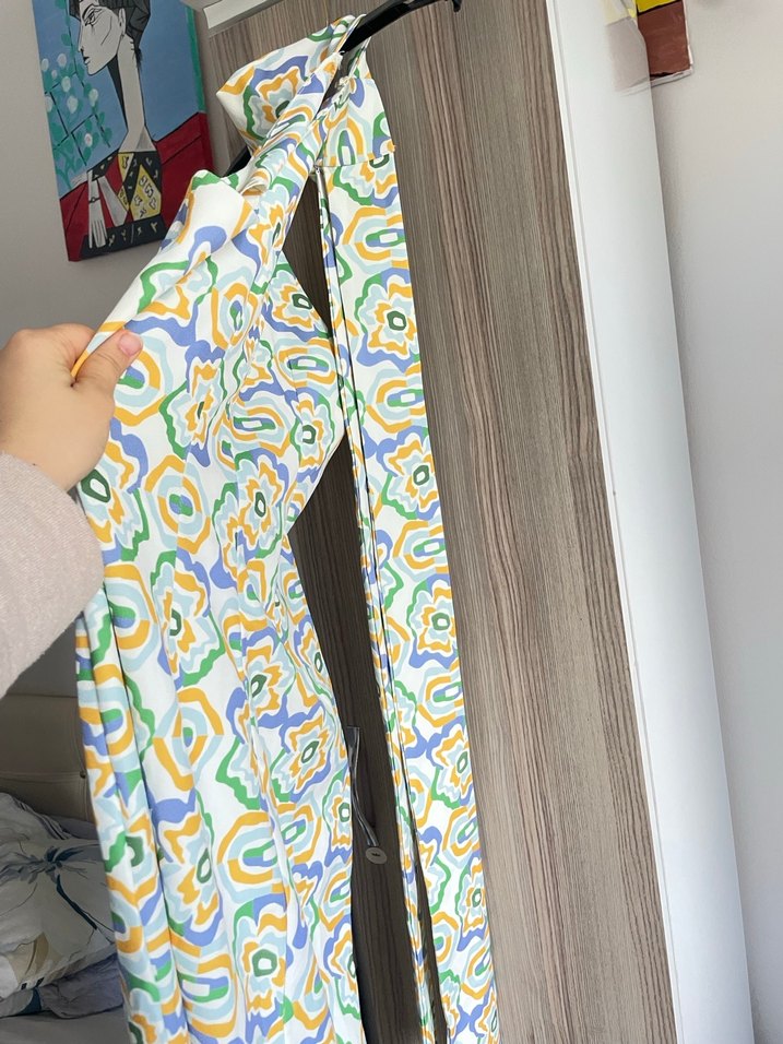 Bohem Çok Renkli Uzun Kolsuz Elbise - Görsel 4