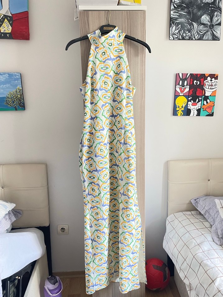 Bohem Çok Renkli Uzun Kolsuz Elbise - Görsel 2
