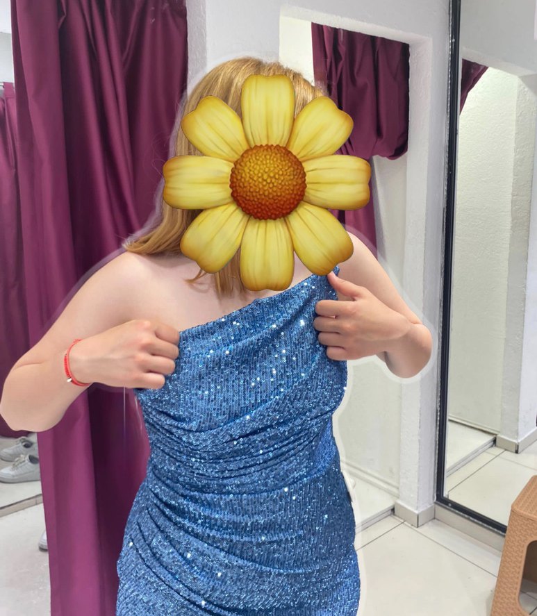 Mavi Drapeli Uzun Straplez Abiye Elbise - Görsel 2