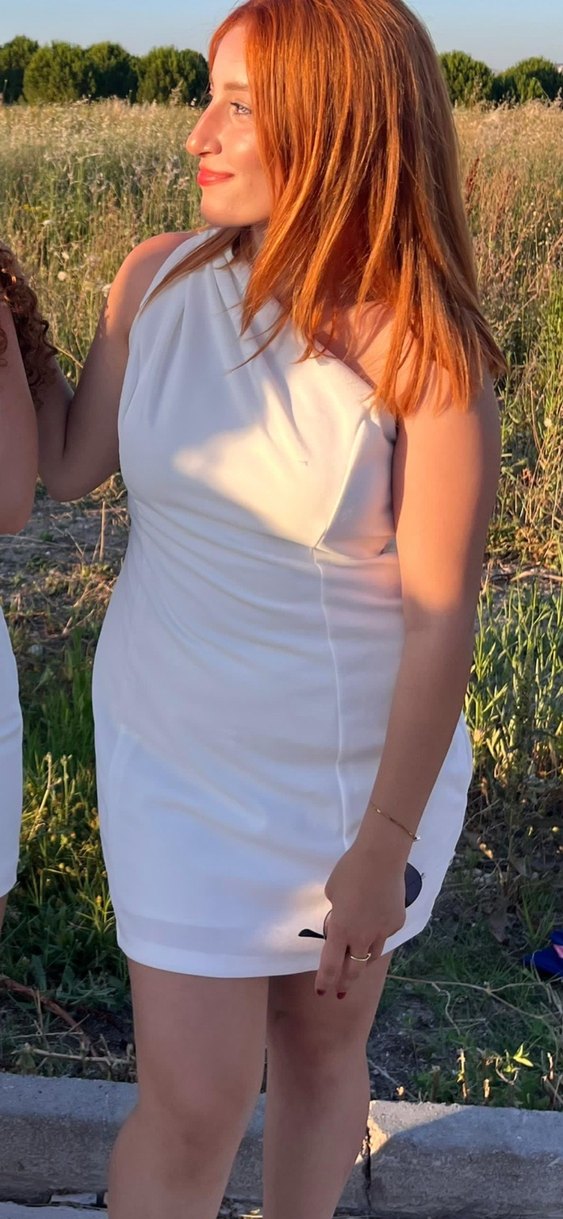 Beyaz Drapeli Straplez Midi Elbise - Görsel 2