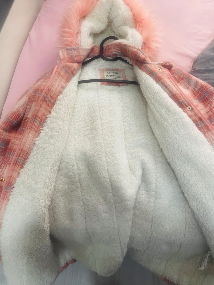 Pembe Ekose Desenli Kürklü kaban - Görsel 3