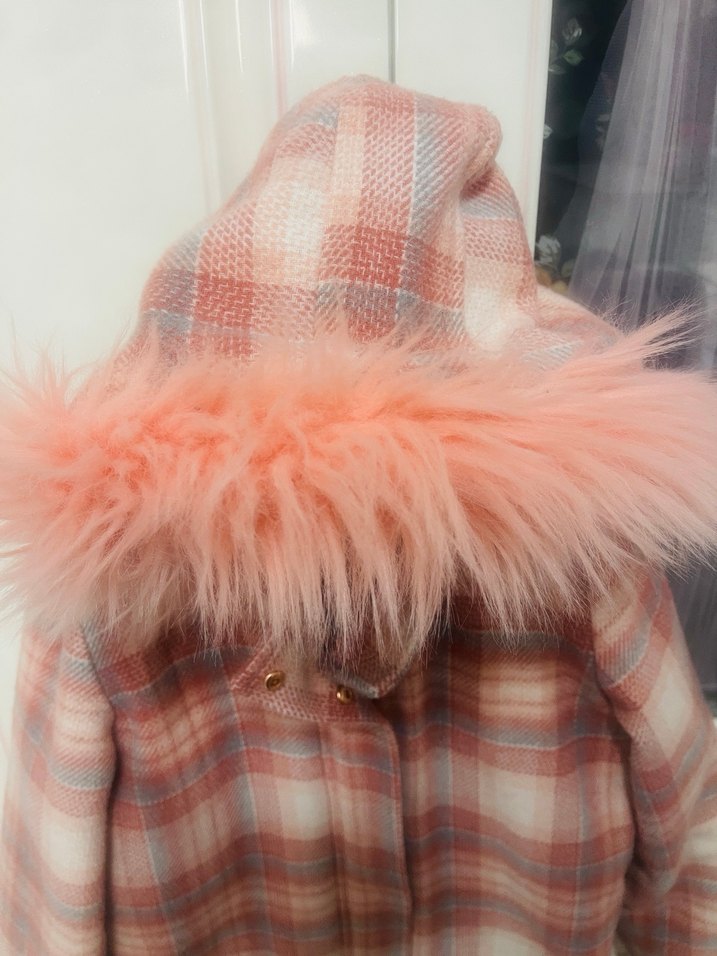 Pembe Ekose Desenli Kürklü kaban - Görsel 2