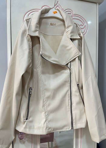Beyaz Deri Fermuarlı Ceket - Görsel 3