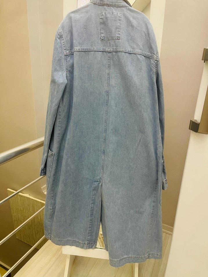 Uzun Mavi Kadın Denim Ceket - Görsel 4