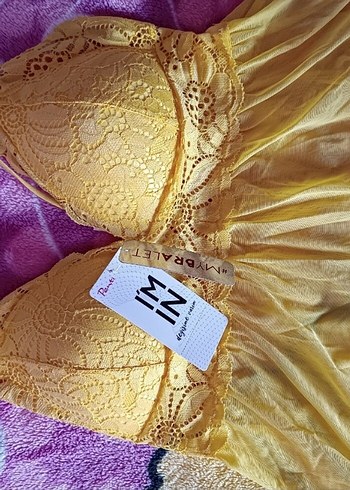 Sarı Bohem Mini Dantel Detaylı Kadın Pijama Üstü - Görsel 2