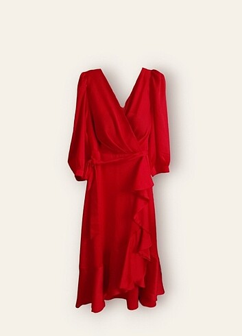 Kırmızı krinkıl saten elbise 