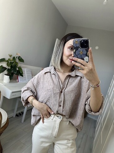 s Beden Oversize Keten Gömlek