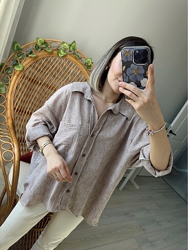 Diğer Oversize Keten Gömlek