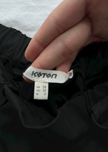 34 Beden Kadın Siyah bağlamalı Regular Fit Kumaş Pantolon