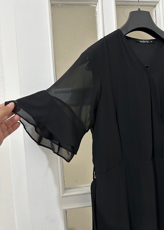 44 Beden Siyah Şifon Elbise - Görsel 2