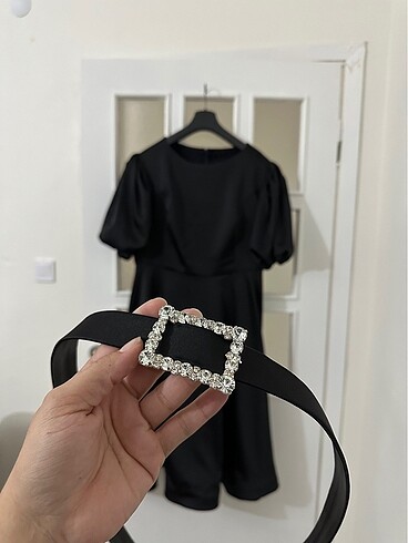 Siyah Balon Kol Elbise - Görsel 5