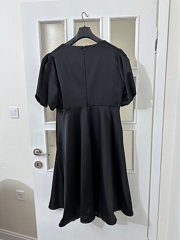 Siyah Balon Kol Elbise - Görsel 7