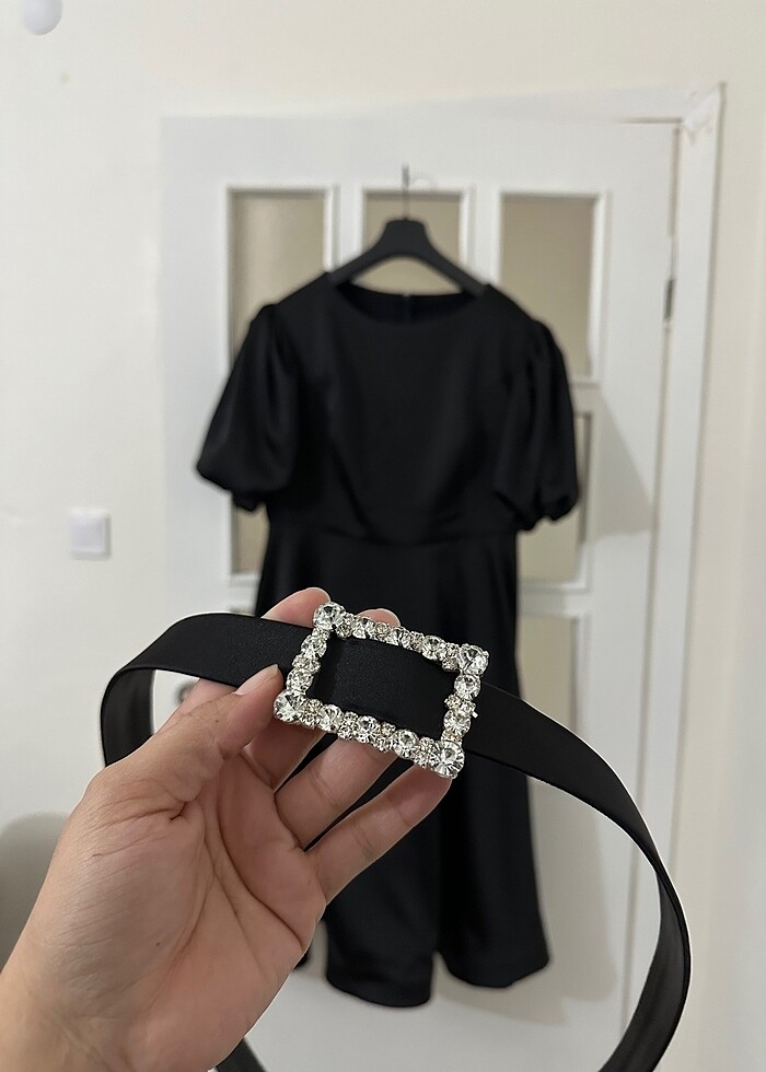 Siyah Balon Kol Elbise - Görsel 5