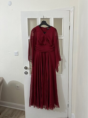 Bordo Uzun Şifon Elbise