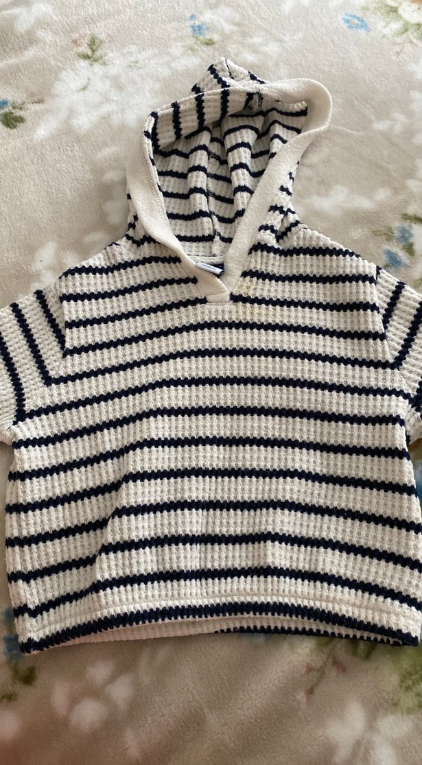 Çizgili Beyaz Gri Örgü bebek Kazak - Görsel 2
