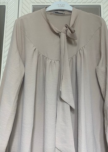 Bej Uzun Kollu Kadın Keten Tunik - Görsel 2