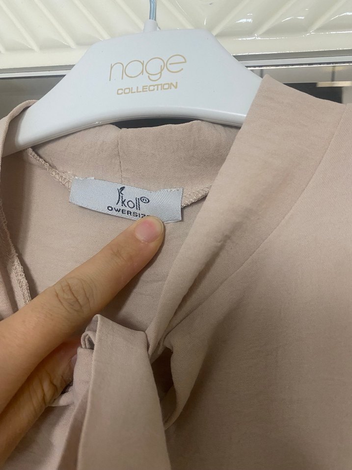 Bej Uzun Kollu Kadın Keten Tunik - Görsel 3