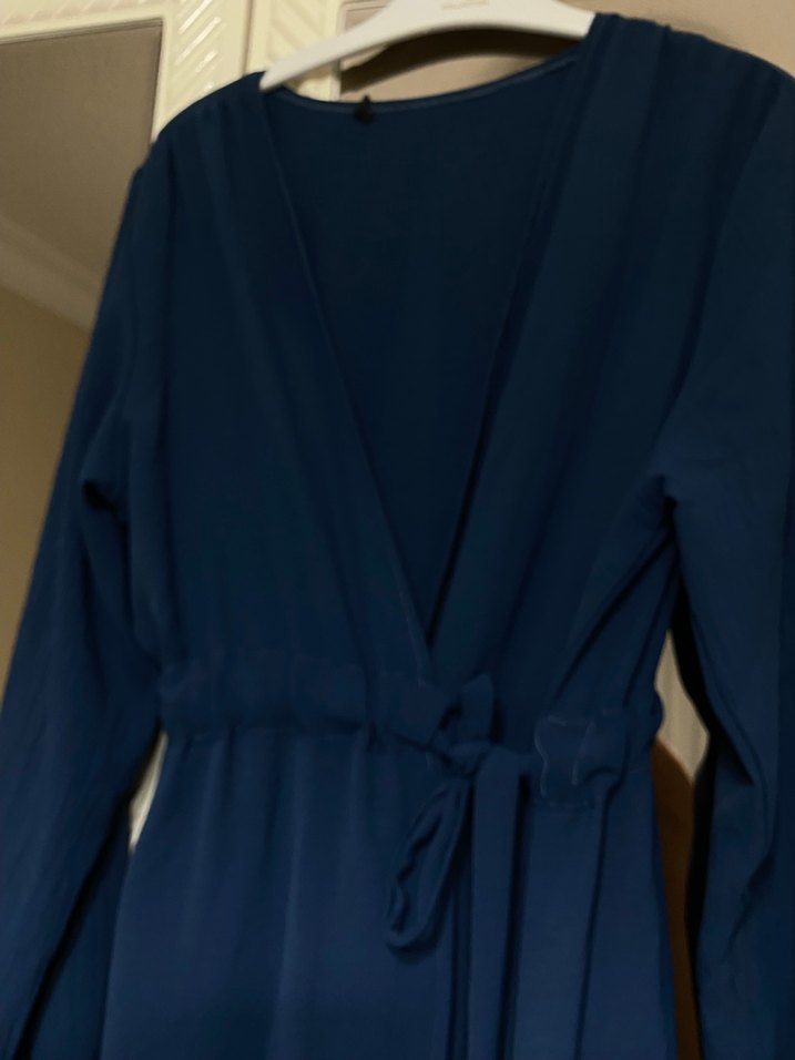 Uzun Kollu Lacivert Kadın Elbise - Görsel 4