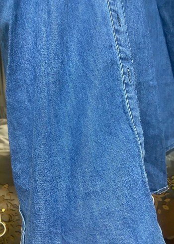 Uzun Mavi Nakışlı Bohem Denim Ceket - Görsel 3