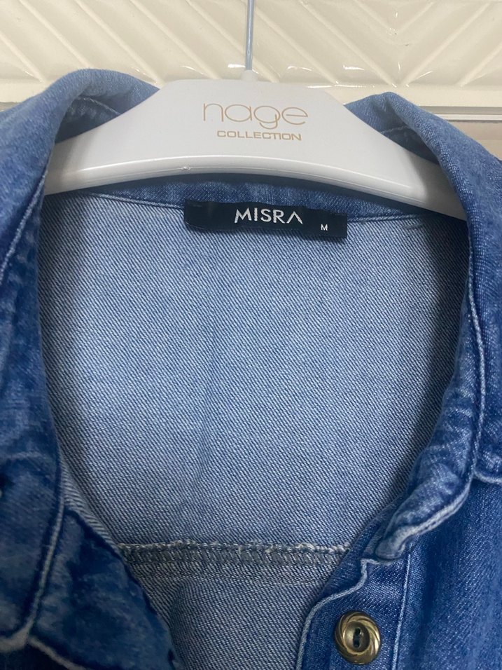 Uzun Mavi Nakışlı Bohem Denim Ceket - Görsel 2