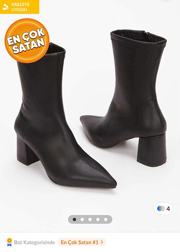 Siyah Deri Blok Topuklu Kadın Bot