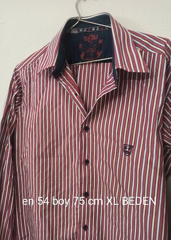 xl Beden Bordo Çizgili Erkek Uzun Kollu Gömlek