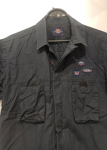 Diğer Siyah Kısa Kollu Denim Erkek Gömlek
