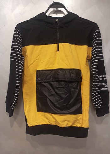 Erkek Çocuk Sarı Kapüşonlu Fermuarlı Sweatshirt