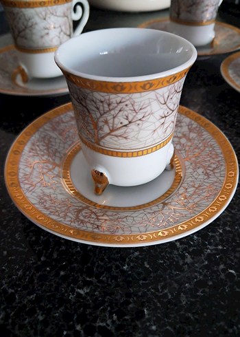 Beyaz Altın Desenli 4'lü Kahve Fincanı Takımı - Görsel 2